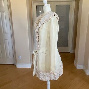 Blanc Noir Cream Trench Coat with Ruffle Trim